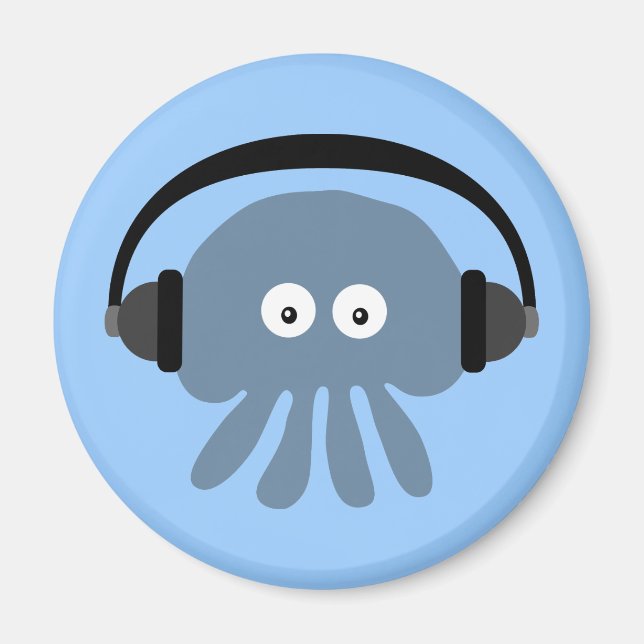 Blue jellyfish with headphones magnet (Front)