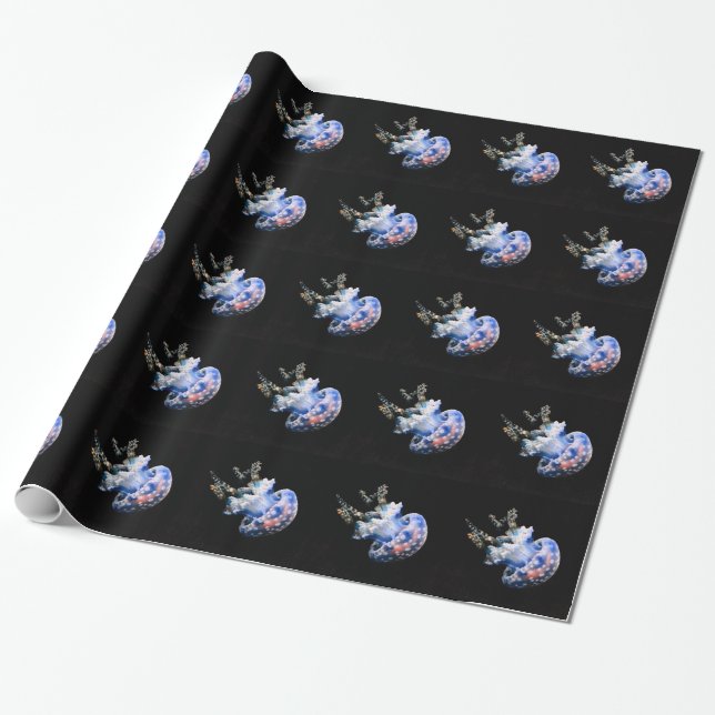 Blue Jellyfish Wrapping Paper (Unrolled)