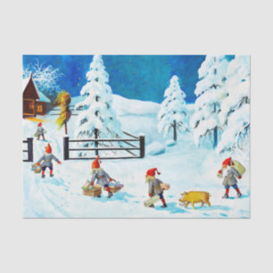 Blue Jenny Nyström Gnome Vintage Swedish Christmas Tissue Paper