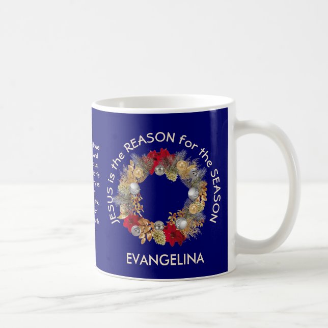Blue JESUS IS THE REASON Christmas Coffee Mug (Right)