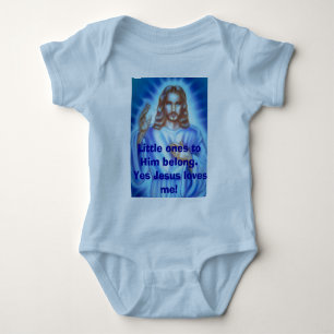 Blue Jesus picture, Little ones to Him belong. ... Baby Bodysuit