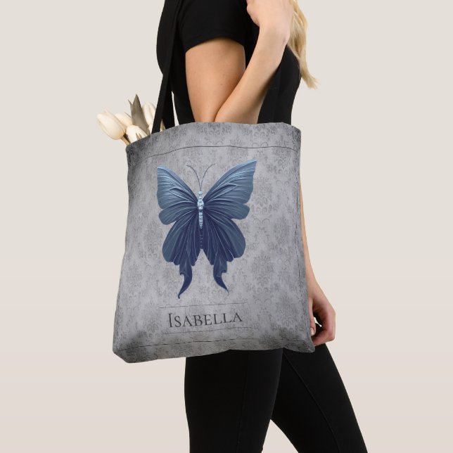 Blue Jewelled Butterfly Tote Bag (Close Up)
