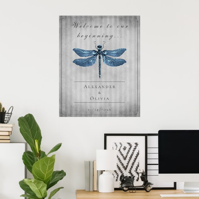 Blue Jewelled Dragonfly Wedding Welcome Poster (Home Office)