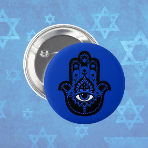 Blue Jewish Hamsa with Star of David 3 Cm Round Badge