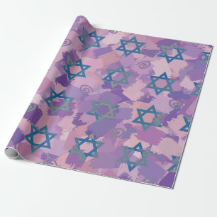 Blue Jewish Star Design Wrapping Paper
