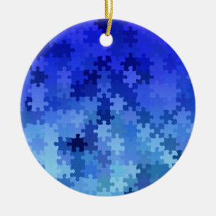 Blue jigsaw puzzle pattern ceramic tree decoration