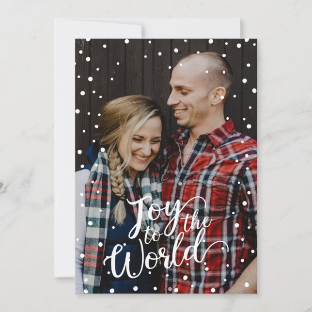 Blue Joy to the World Snow Custom Photo Holiday Card (Front)
