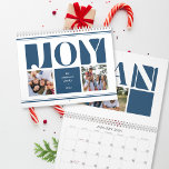 Blue Joy Typography Family Photo Collage Christmas Calendar<br><div class="desc">A bold design to start the year! Our modern custom calendar features a fun vibrant colour block design in blue with space for your own photos and family name. Simply click on "Personalise this template" to start customising this unique product! Spread holiday joy to your loved ones with this special...</div>