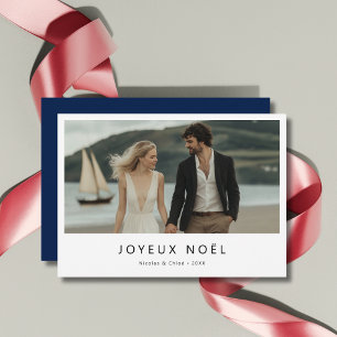 Blue Joyeux Noël French Christmas Maritime Photo Holiday Card