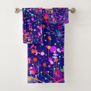 Blue Jubilee Abstract Art  Bath Towel Set