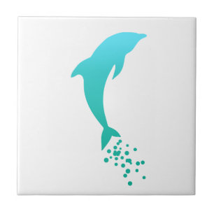 Blue Jumping Dolphin With Bubbles Tile