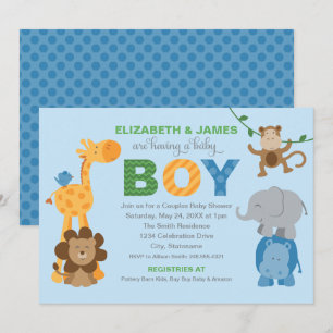 Blue Jungle Animals Baby Boy Couples Shower Invitation