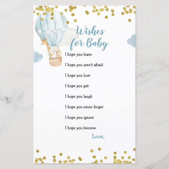 Blue Jungle Hot air balloon Wishes for Baby Card (Front)