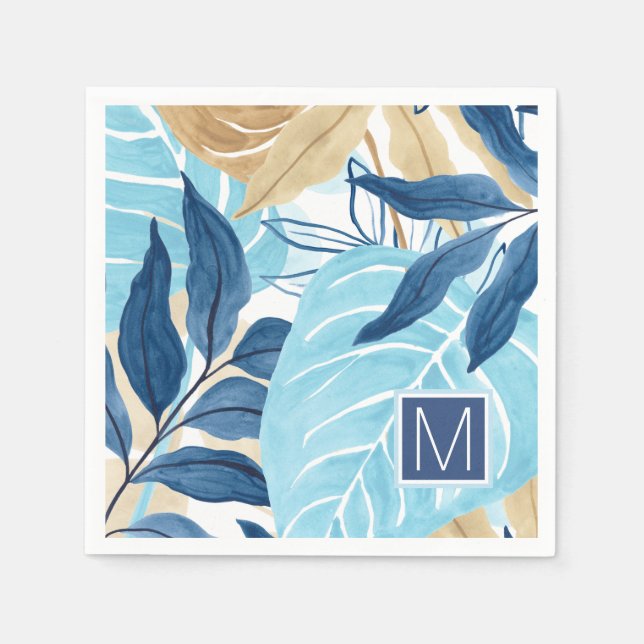 Blue Jungle Leaves Napkin (Front)