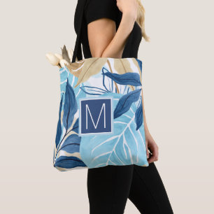 Blue Jungle Leaves Tote Bag