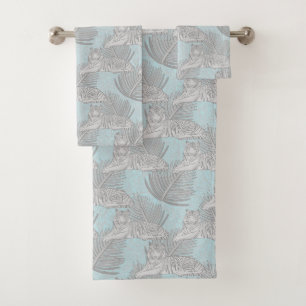 Blue Jungle Tiger Pattern Bath Towel Set 