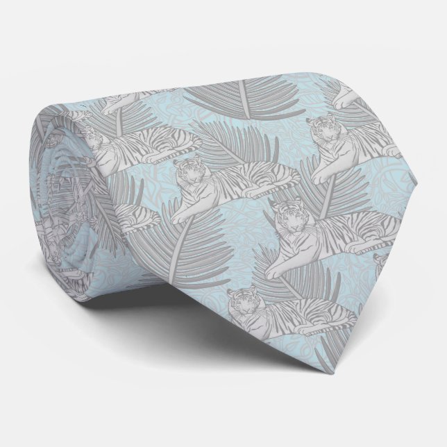 Blue Jungle Tiger Pattern Neck Tie (Rolled)