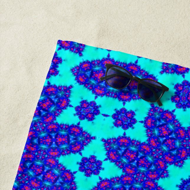 Blue kaleidoscope flourished beach towel (In Situ)