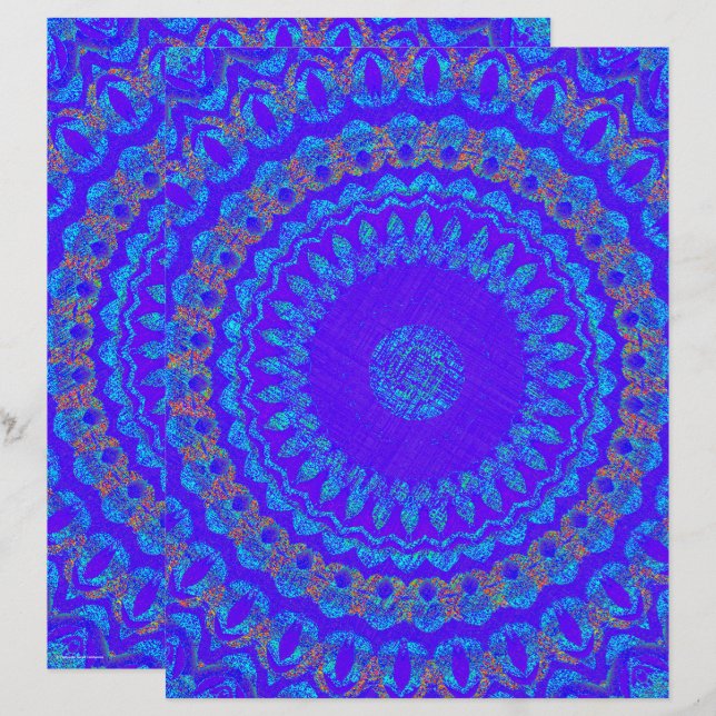 Blue Kaleidoscope Scrapbook Paper 2-Sided Page (Front/Back)