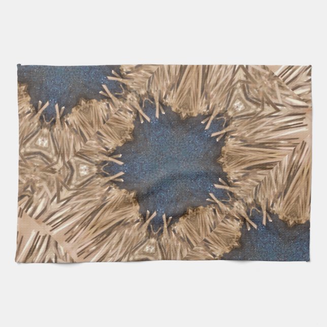 Blue Kaleidoscope Star Wicker Background Tea Towel (Horizontal)