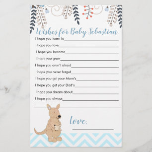 Blue Kangaroo Boho Boy Baby Shower Wishes for Baby