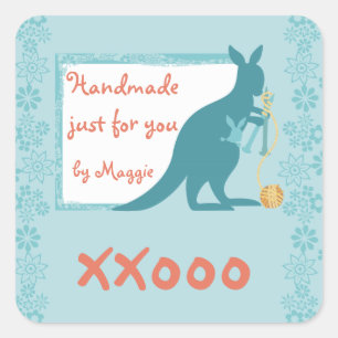 Blue kangaroo knitting needles ball of yarn square sticker