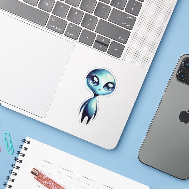 Blue Kawaii Alien  (Laptop w/ iPhone)