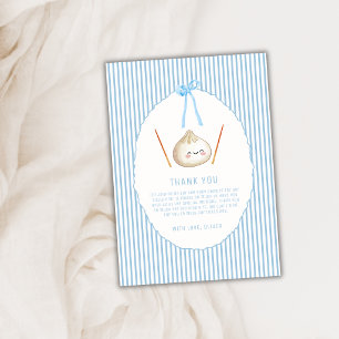Blue Kawaii Boy Bow Asian Dumpling Baby Shower Thank You Card