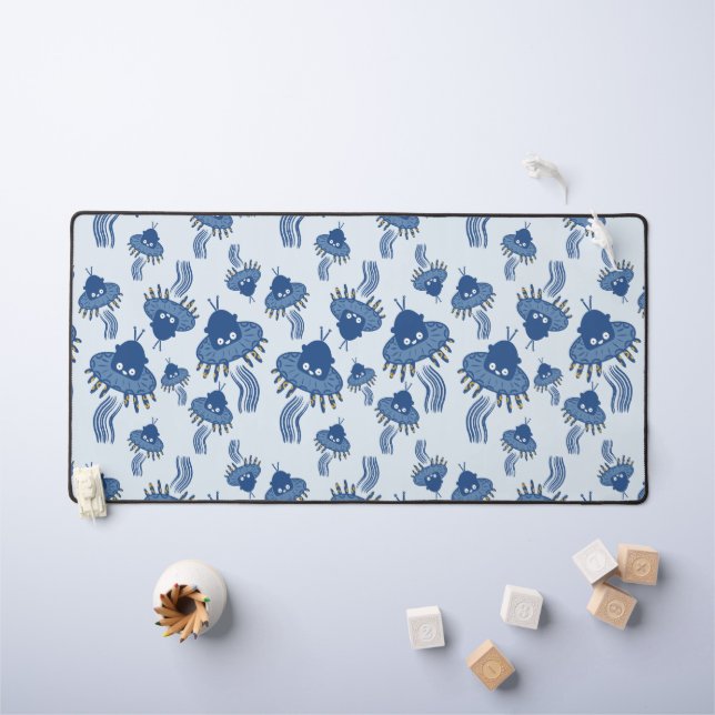 Blue Kawaii Octopus UFO Desk Mat (Kids Table)