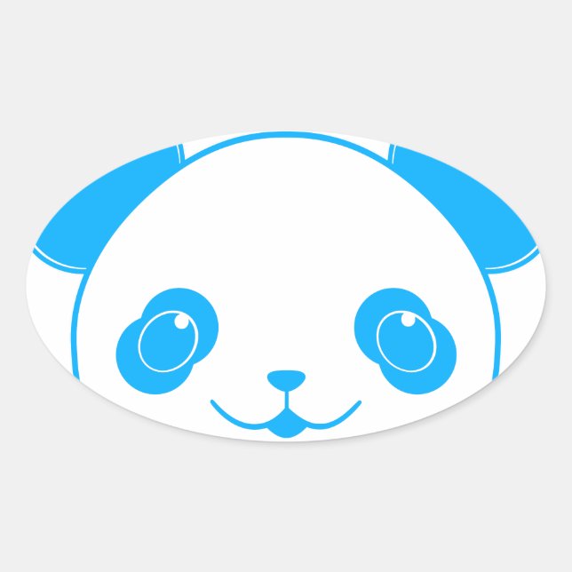 Blue Kawaii Panda Bear Oval Sticker (Front)