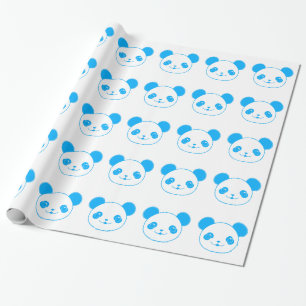 Blue Kawaii Panda Bear Wrapping Paper