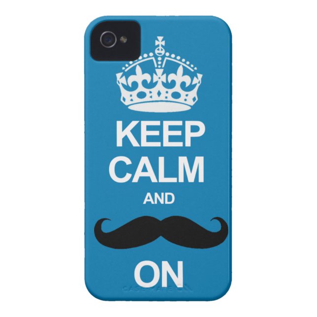 Blue Keep Calm and Carry On Moustache iPhone Case (Back)