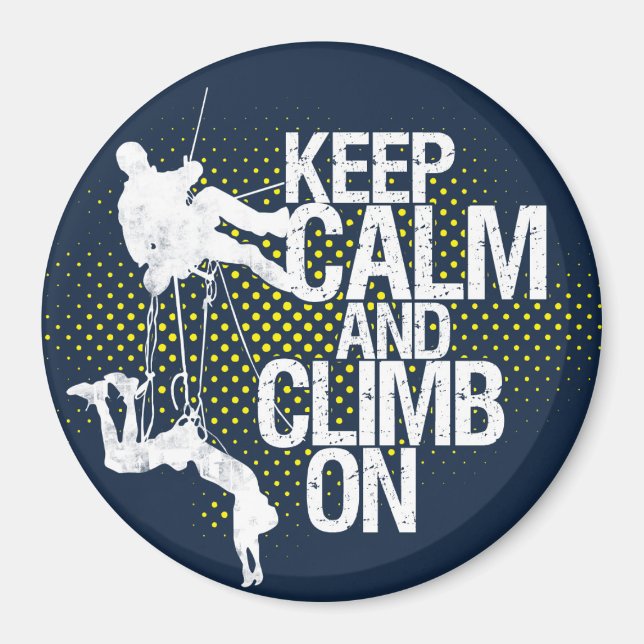 Blue Keep Calm and Climb On Rock Climbing Magnet (Front)