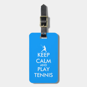 Blue keep calm and play tennis travel luggage tag