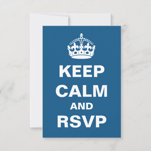 Blue Keep Calm Wedding RSVP Card (Front)