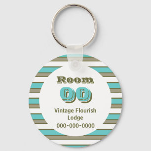 Blue Khaki stripes hotel room Key Ring