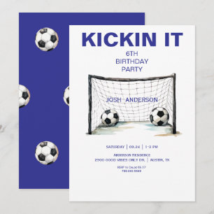 Blue Kickin it Soccer Birthday Party Invitation
