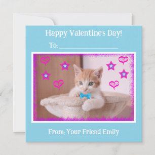 Blue Kids Funky Kitten Classroom Valentine's Holiday Card