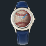 Blue Kid's Watch | Baseball Children's Watch<br><div class="desc">Weathered baseball photo on watch face. More colours and watch styles available.  

Original baseball photo by Becky Nimoy</div>