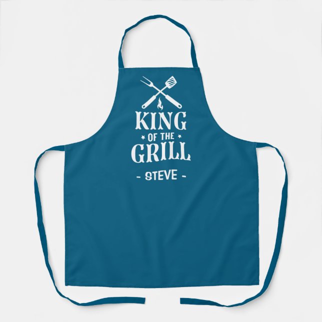 Blue King of The Grill Personalised BBQ Apron (Front)