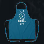 Blue King of The Grill Personalized BBQ Apron<br><div class="desc">A fun,  personalized apron that says "King of the Grill".  A great gift for men who like to grill or BBQ. Customize the name with just a few clicks. Perfect for Father's Day,  Dad for Christmas or Birthday.</div>