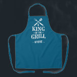 Blue King of The Grill Personalized BBQ Apron<br><div class="desc">A fun,  personalized apron that says "King of the Grill".  A great gift for men who like to grill or BBQ. Customize the name with just a few clicks. Perfect for Father's Day,  Dad for Christmas or Birthday.</div>