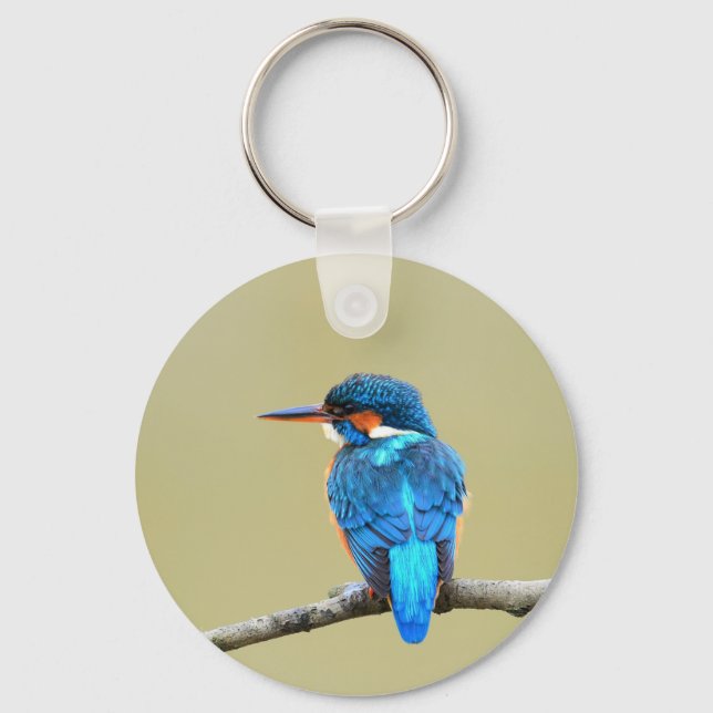 Blue Kingfisher Bird Key Ring (Front)