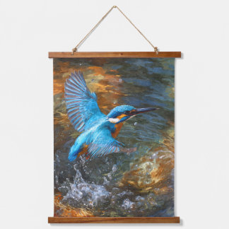 Blue Kingfisher Sunset Splash River Art Hanging Tapestry