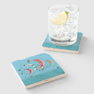 Blue Kiteboarding Design Stone Coaster