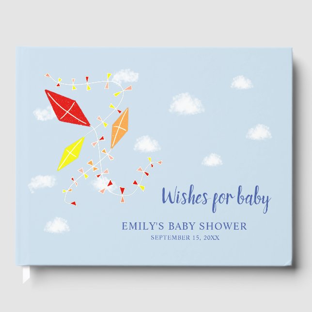 Blue Kites Baby Shower Wishes for Baby  Guest Book (Front)
