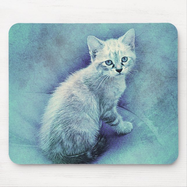 Blue Kitten | Abstract | Watercolor Mouse Pad (Front)