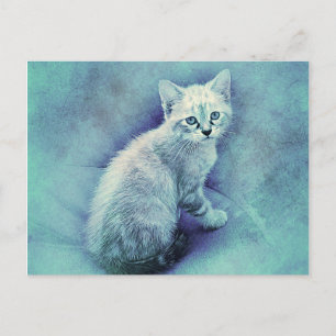 Blue Kitten   Abstract   Watercolor Postcard