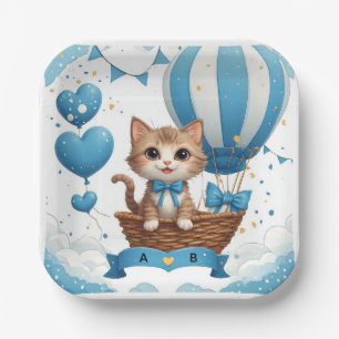 Blue Kitten Baby Shower Wishes 🐱 Paper Plate