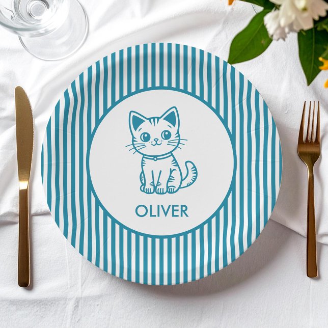 Blue kitten paper plate (Creator Uploaded)